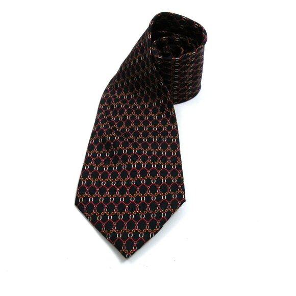 Vintage Burberrys 100% Silk Tie Swiss Made Navy Red Geometric - Picture 1 of 5